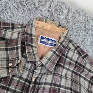 Himalaya Mens 2XLT Gray Red Plaid Quilted Lined Flannel Shirt Jacket Shacket